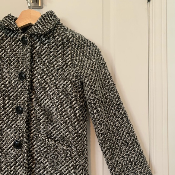 Black & White Button Up Tweed Trench Coat - Picture 1 of 8